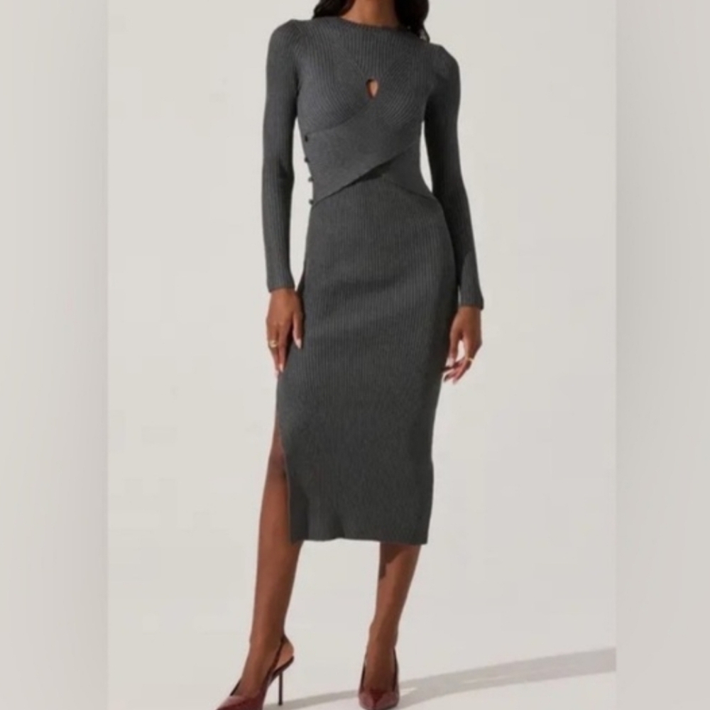 Astr Charcoal Long Sleeve Ribbed Knit Dress Size XL Like NWOT - Picture 8 of 10